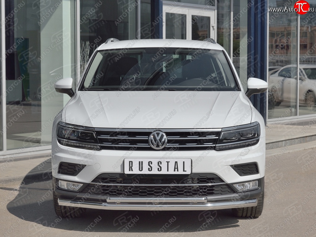 20 349 р. Защита переднего бампера (2 трубы Ø63 и 42 мм, нержавейка) SLITKOFF  Volkswagen Tiguan  Mk2 (2016-2020) дорестайлинг  с доставкой в г. Горно‑Алтайск