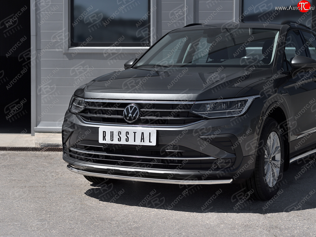 17 399 р. Защита переднего бампера (Ø42 мм нержавейка, NOT R-LINE) SLITKOFF Volkswagen Tiguan Mk2 рестайлинг (2020-2022) (полированная нержавейка)  с доставкой в г. Горно‑Алтайск