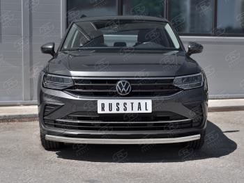 18 699 р. Защита переднего бампера (Ø63 мм, нержавейка, NOT R-LINE) SLITKOFF Volkswagen Tiguan Mk2 рестайлинг (2020-2022)  с доставкой в г. Горно‑Алтайск. Увеличить фотографию 2