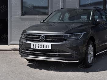 17 999 р. Защита переднего бампера (Ø42 мм волна, нержавейка, NOT R-LINE) SLITKOFF Volkswagen Tiguan Mk2 рестайлинг (2020-2022)  с доставкой в г. Горно‑Алтайск. Увеличить фотографию 3