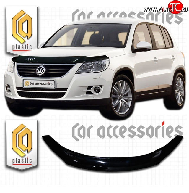 2 199 р. Дефлектор капота CA Plastic  Volkswagen Tiguan  NF (2006-2011) дорестайлинг (Classic черный, Без надписи)  с доставкой в г. Горно‑Алтайск