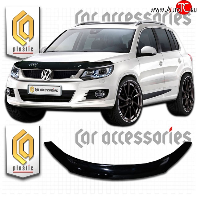 2 199 р. Дефлектор капота CA Plastic  Volkswagen Tiguan  NF (2011-2017) рестайлинг (Classic черный, Без надписи)  с доставкой в г. Горно‑Алтайск