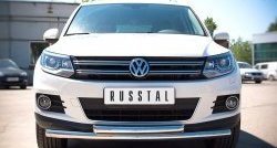 18 449 р. Защита переднего бампера (2 трубыØ63 мм, нержавейка) SLITKOFF  Volkswagen Tiguan  NF (2011-2017) рестайлинг  с доставкой в г. Горно‑Алтайск. Увеличить фотографию 1