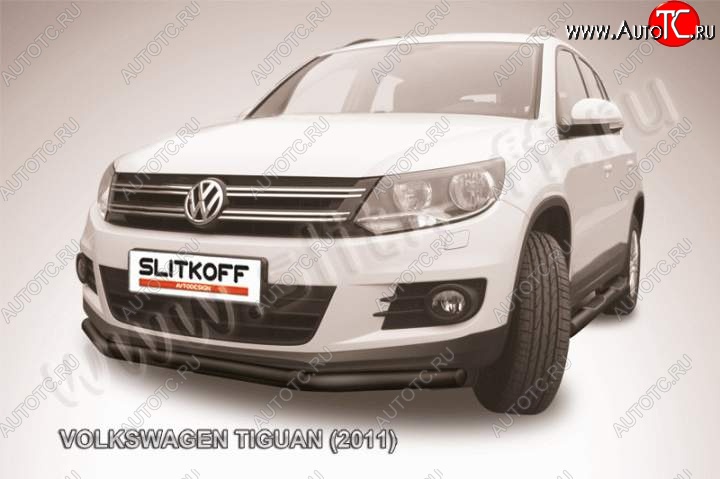 10 649 р. Защита переднего бампер Slitkoff Volkswagen Tiguan NF рестайлинг (2011-2017) (Цвет: серебристый)  с доставкой в г. Горно‑Алтайск