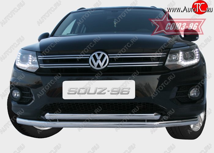 18 584 р. Защита переднего бампера двойная Souz-96 (d60/60) Volkswagen Tiguan NF рестайлинг (2011-2017)  с доставкой в г. Горно‑Алтайск