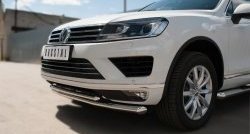 26 099 р. Защита переднего бампера (2 трубыØ63 и 42 мм, нержавейка) SLITKOFF  Volkswagen Touareg  NF (2014-2018) рестайлинг  с доставкой в г. Горно‑Алтайск. Увеличить фотографию 2