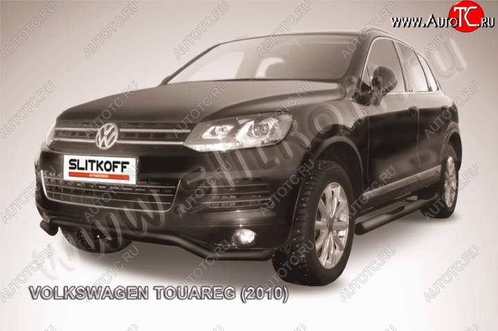 9 799 р. защита переднего бампера Slitkoff  Volkswagen Touareg  NF (2010-2014) дорестайлинг (Цвет: серебристый)  с доставкой в г. Горно‑Алтайск