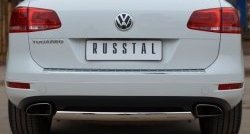 Защита заднего бампера (Ø75x42 мм, нержавейка) Russtal Volkswagen Touareg NF дорестайлинг (2010-2014)