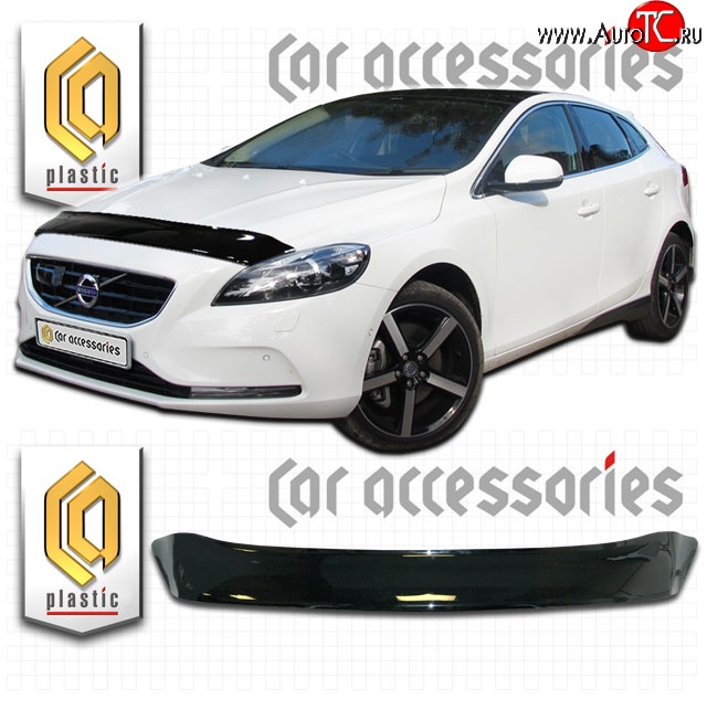 1 999 р. Дефлектор капота CA Plastic  Volvo V40  хэтчбэк (2012-2020) дорестайлинг, рестайлинг (Classic черный, Без надписи)  с доставкой в г. Горно‑Алтайск