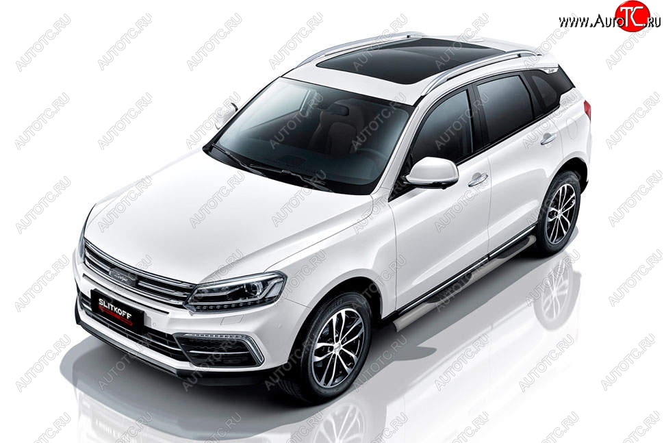 13 899 р. Защита порогов Slitkoff (d76 мм, с проступями) Zotye Coupa B11F (2019-2021) (Сталь с полимерным покрытием. Цвет: серебристый)  с доставкой в г. Горно‑Алтайск